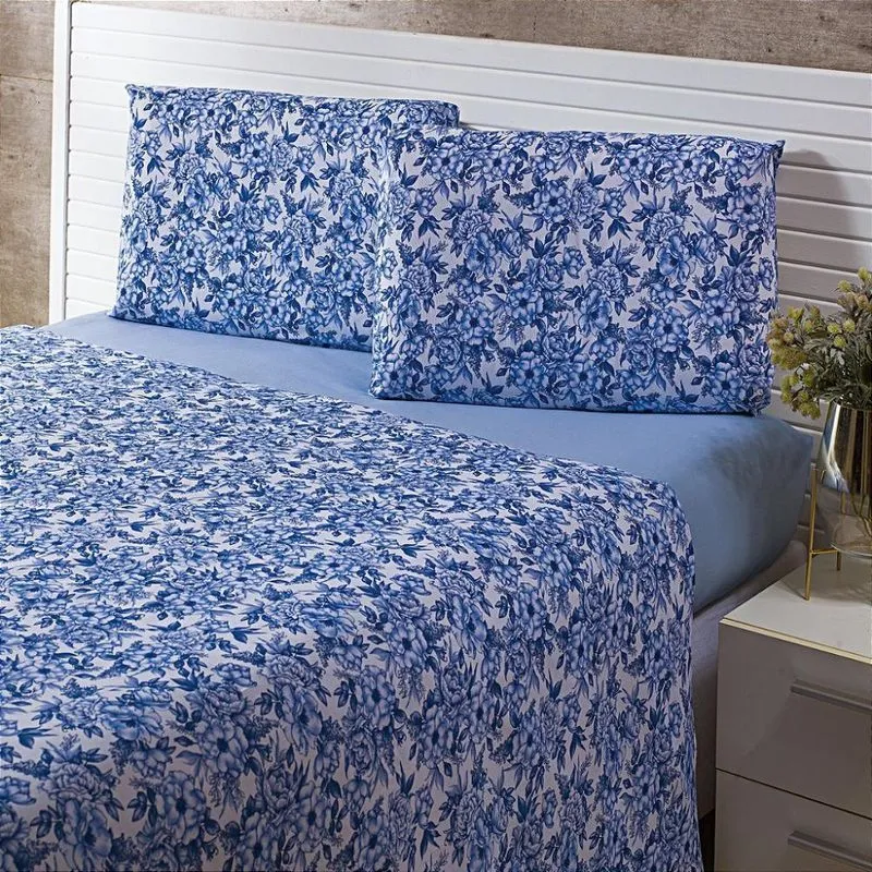 Jogo De Cama Casal Andreza Heloisa Azul 100% Algodão