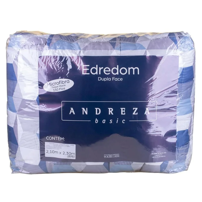 Edredom Casal Dupla Face Microfibra Plus Andreza Cassino Geo Azul