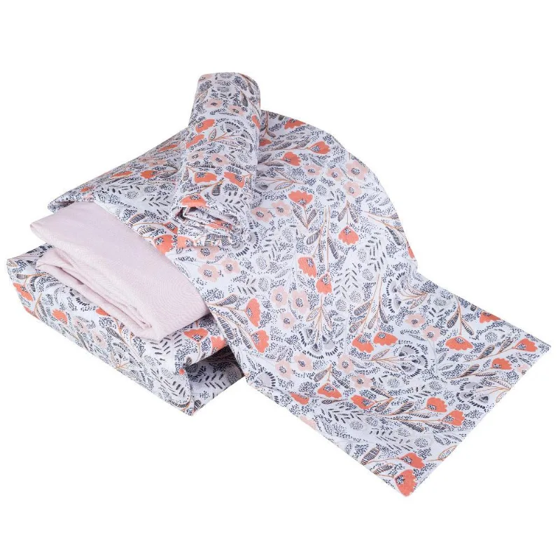 Jogo de Cama Casal 4 Peças Microfibra Cazza Floral Pontis - Andreza Enxovais