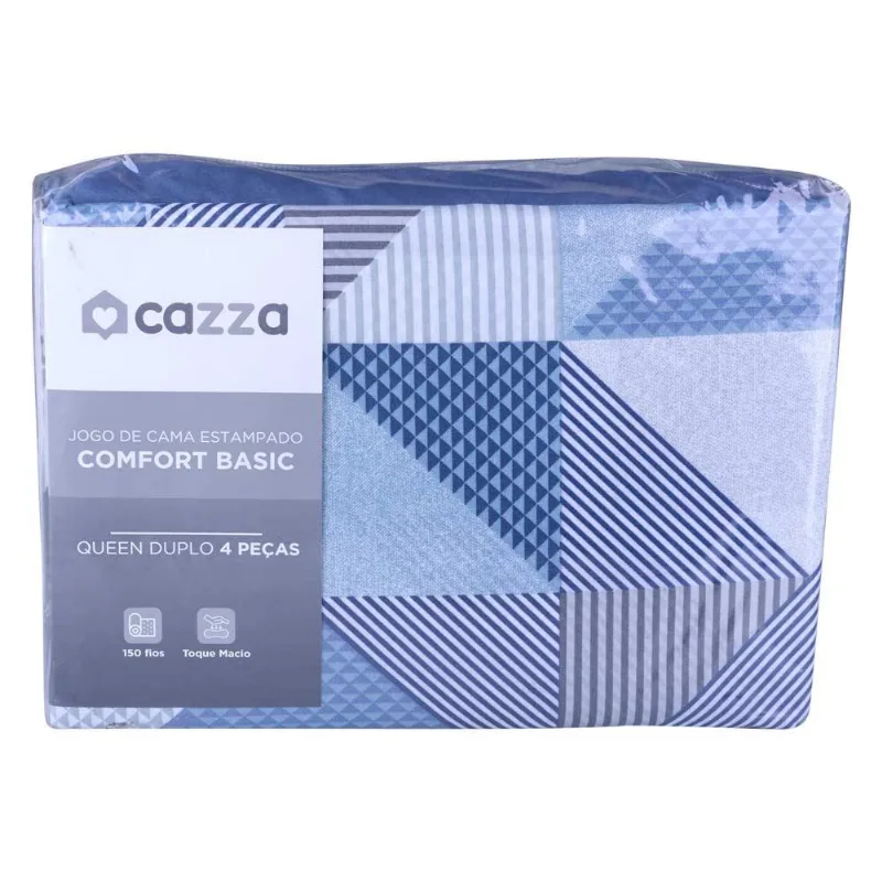 Jogo de Cama Queen 4 Peças Microfibra 150 Fios Geométrico Cazza Sortido - Andreza Enxovais