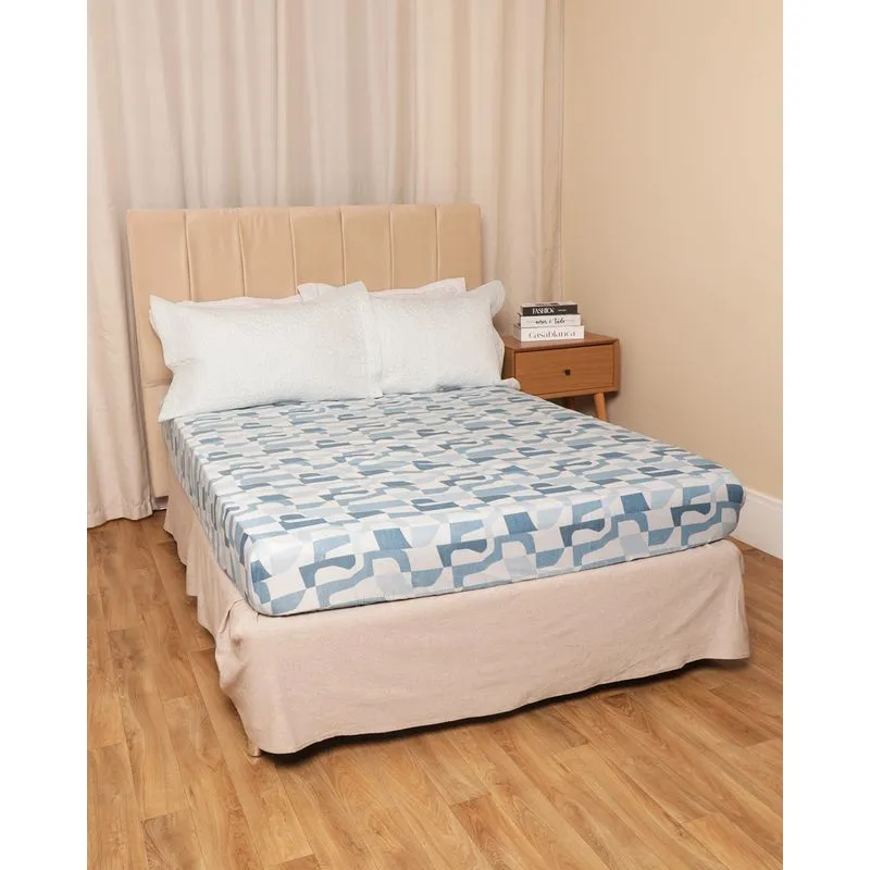 Lençol Avulso Queen Andreza Com Elástico Estampado Azul UN