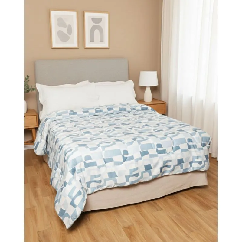 Edredom Queen Andreza Dupla Face 210cm x 240cm Estampa Geométrica Azul UN