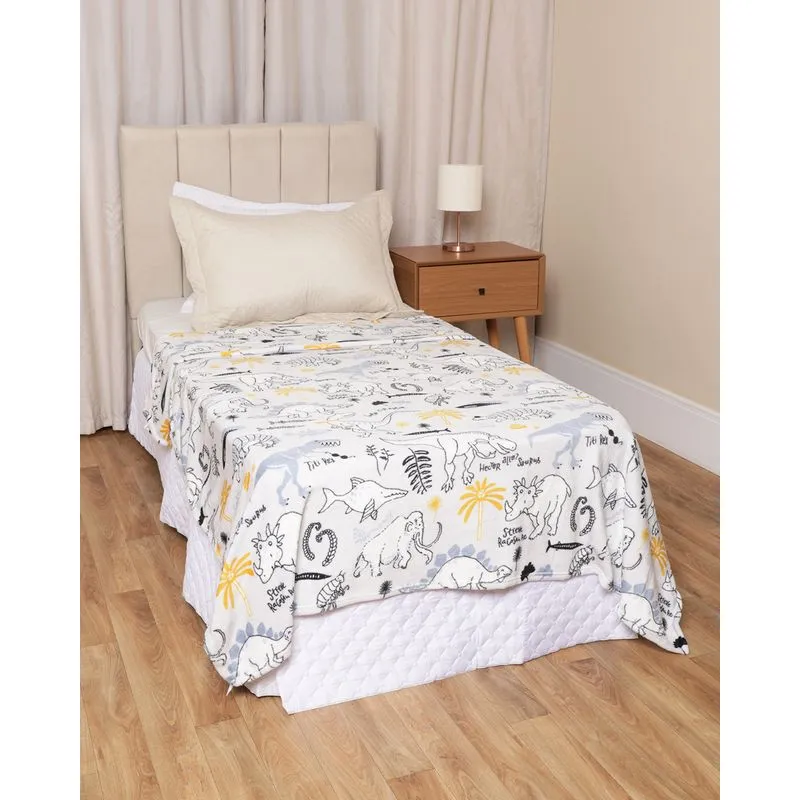 Manta Infantil Flannel Andreza Estampa Dinossauro Cinza UN