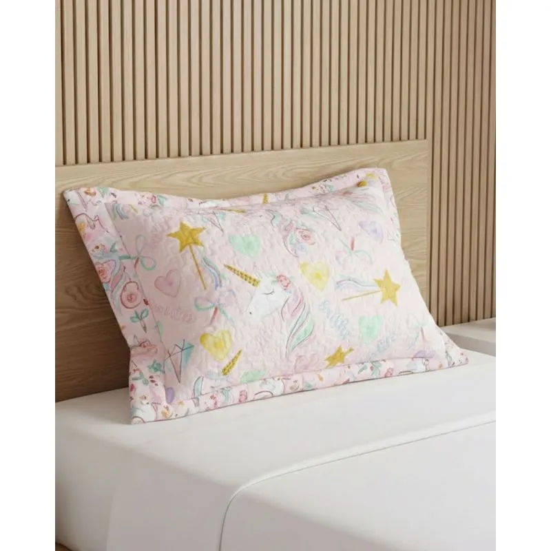 Porta Travesseiro 50cm x 70cm Andreza Estampa Unicórnio Rosa UN