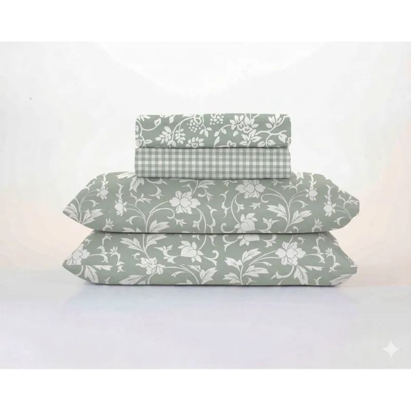 JG CAMA CASAL MICROPERCAL FLORAL 4 PEÇAS