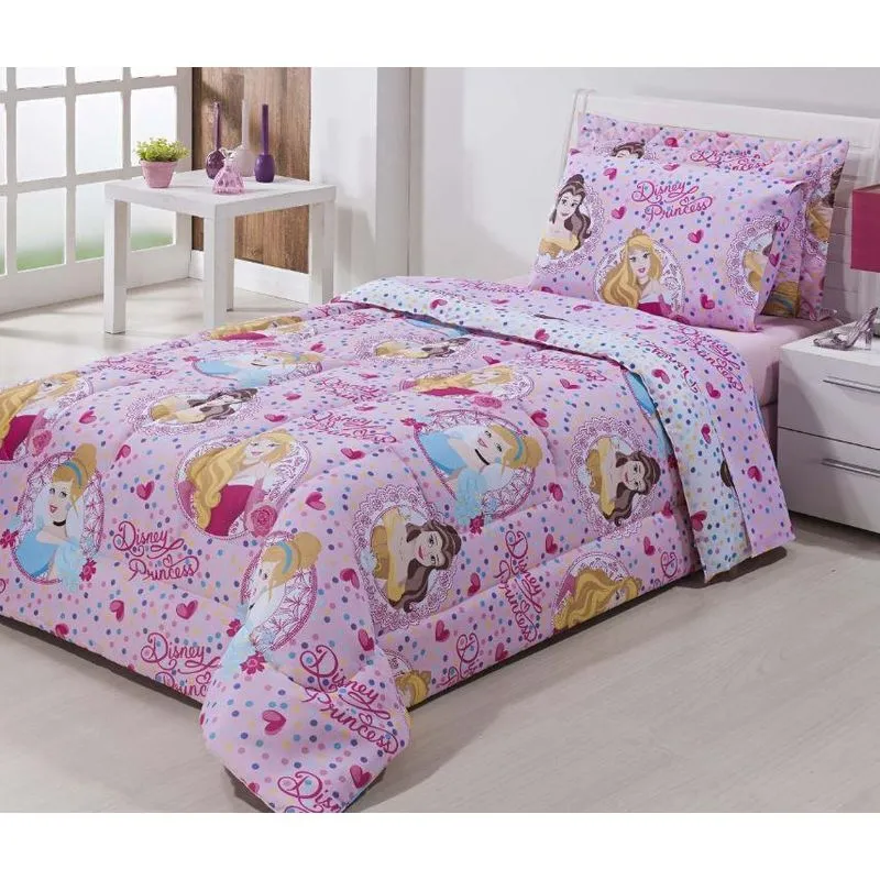 Jogo De Cama Solteiro Infantil 3 Pçs Princesas Poa Andreza