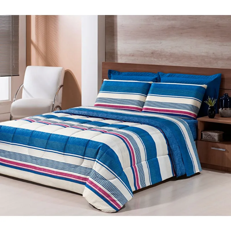 Jogo de Cama Casal 4 Peças Microfibra Andreza Denis Listra Marinho