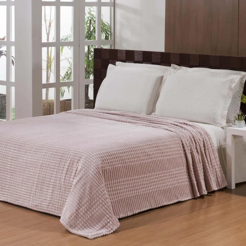 Manta Queen 220x240cm Andreza Flannel Mont Blanc Rose - ANDREZA