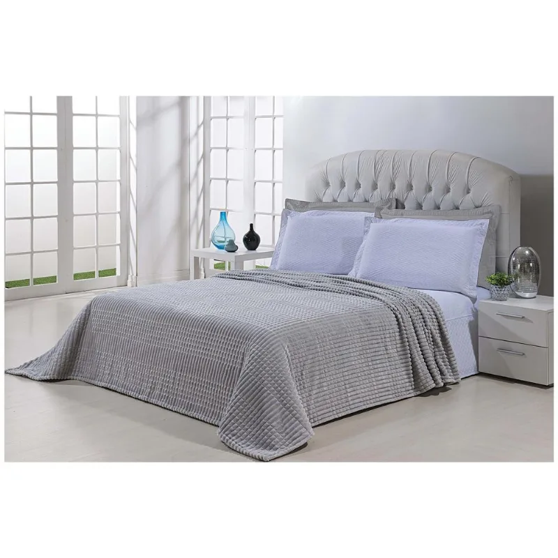 Manta Queen 220x240cm Andreza Flannel Mont Blanc Cinza - ANDREZA