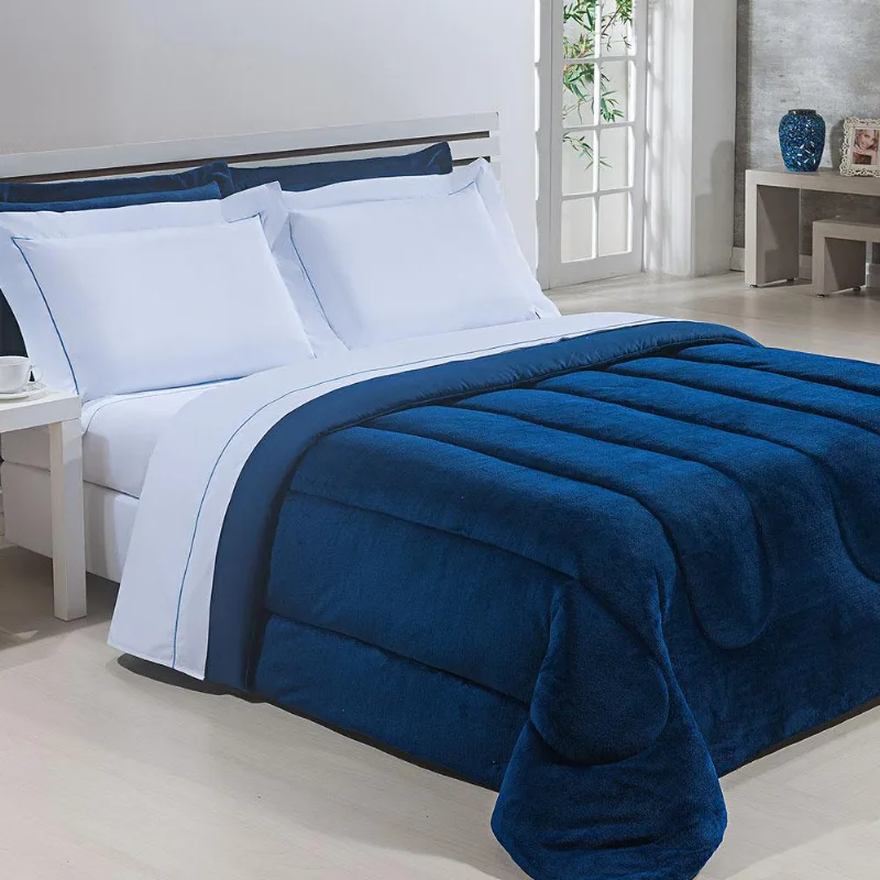 Coberdrom Dupla Face Queen Microfibra Andreza Flannel Marinho - ANDREZA