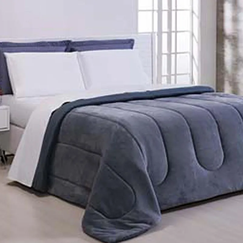 Coberdrom Dupla Face Casal Microfibra Andreza Flannel Cinza - ANDREZA