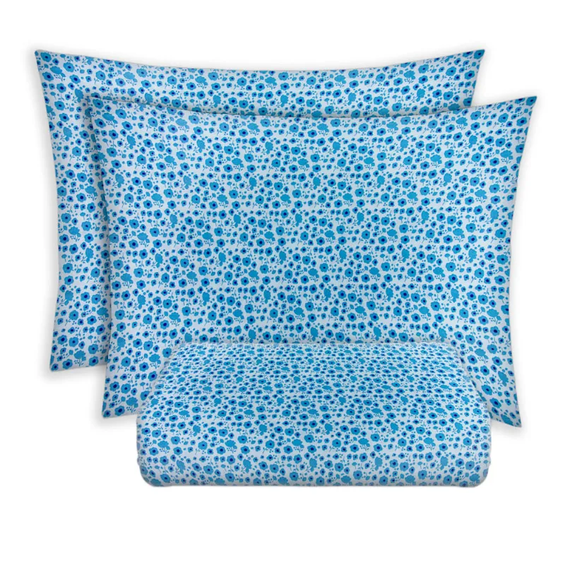 Jogo de Cama Queen Le Casa Korea 100% Poliéster Azul 3 Peças