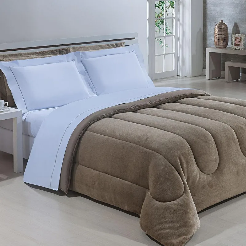Coberdrom Dupla Face Queen Microfibra Andreza Flannel Bege - ANDREZA