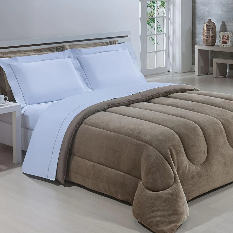 Coberdrom Dupla Face Casal Microfibra Andreza Flannel Bege - ANDREZA