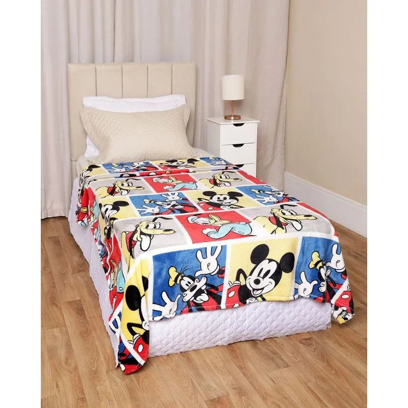 Manta Infantil Flannel Estampa Disney Mickey E Amigos Branca UN