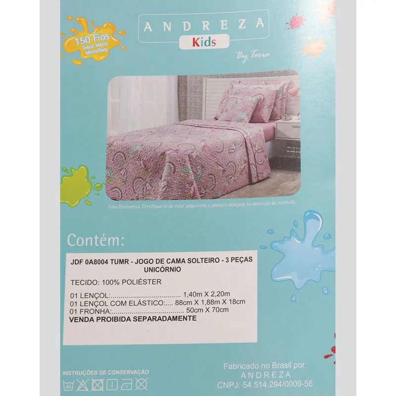 Jogo de Cama Infantil Feminino Estampado Andreza Microfibra Toque Macio 3 Peças