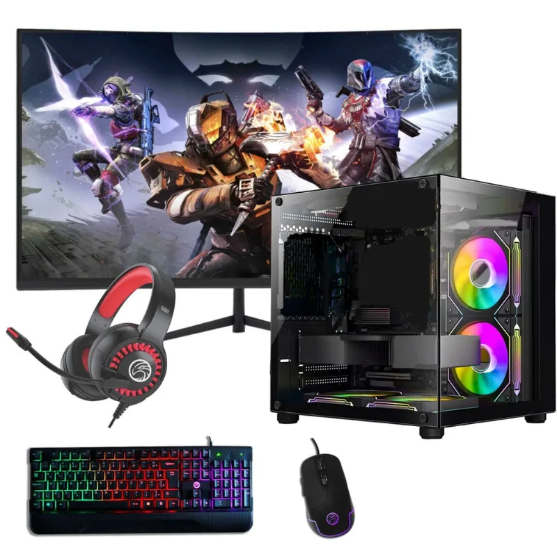 Computador Gamer Intel Core i9 11ª Geração 32gb Ram Ssd 480gb Rtx 2060 Tela 23 Curva Aquário rgb - Preto