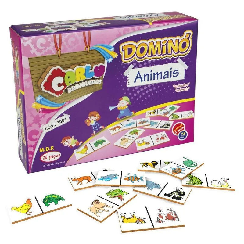 Dominó Figura De Animais Em Madeira Pedagógico Infantil