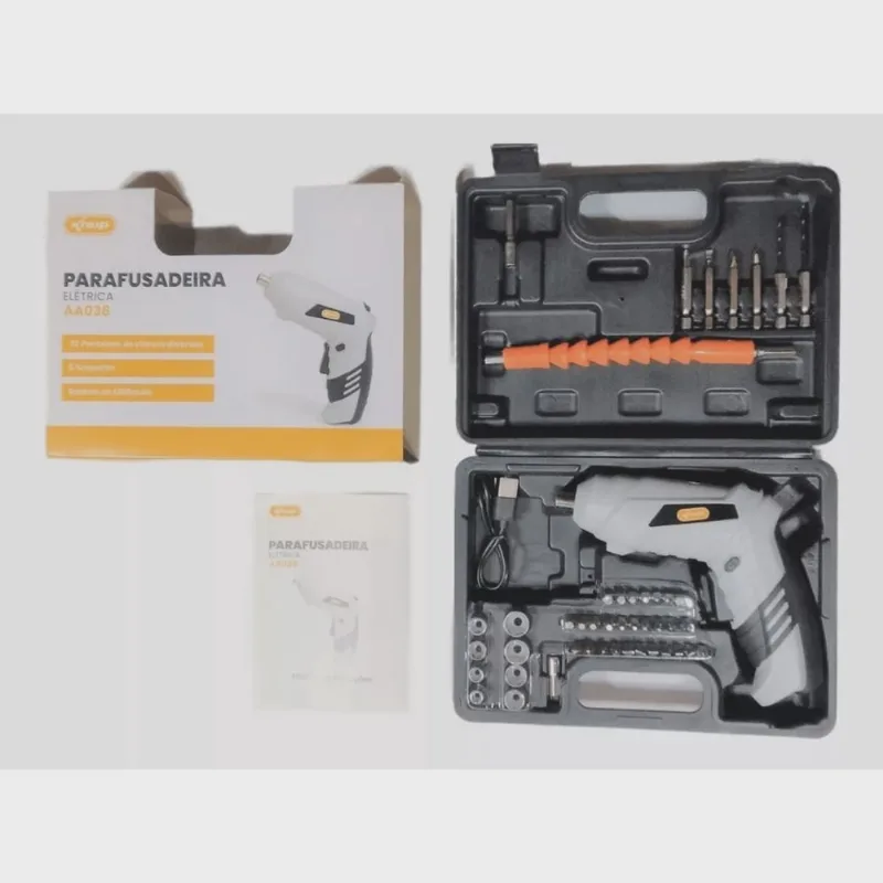 Mini Parafusadeira c/ Bateria Recarregavel Acessorios 47 Pcs