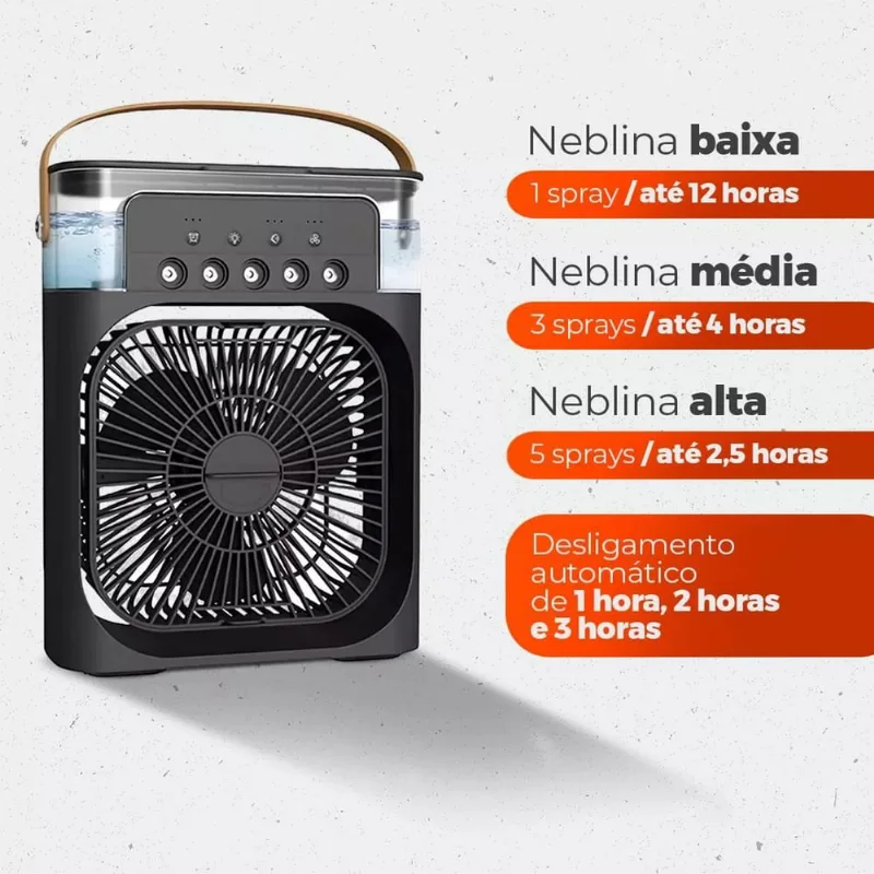 Mini Ar Condicionado Climatizador Umidificador Ventilador Portátil USB Led Quarto Sala Escritório Mesa Reservatório 600ml Alça