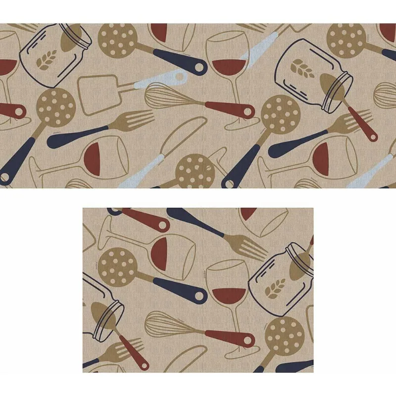 Kit 2 Peças Tapetes Para Cozinha Fit Kasa Utensilios Bege - Kapazi