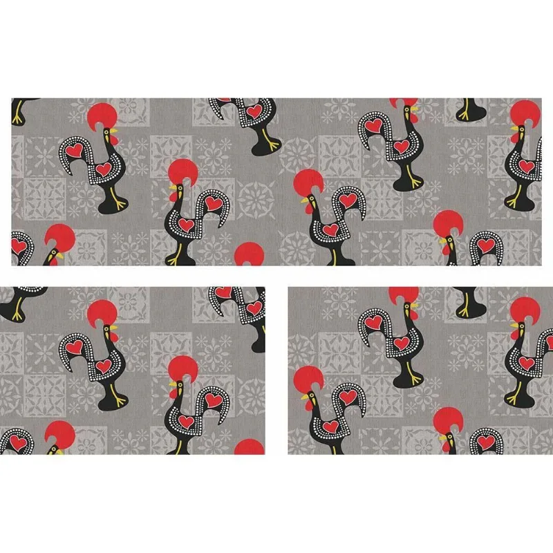 Kit 3 Peças Tapetes para Cozinha Kasa Galo De Barcelos Cinza