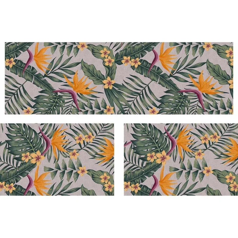 Kit 3 Peças Tapetes para Cozinha Kasa Floral Mostarda Kapazi