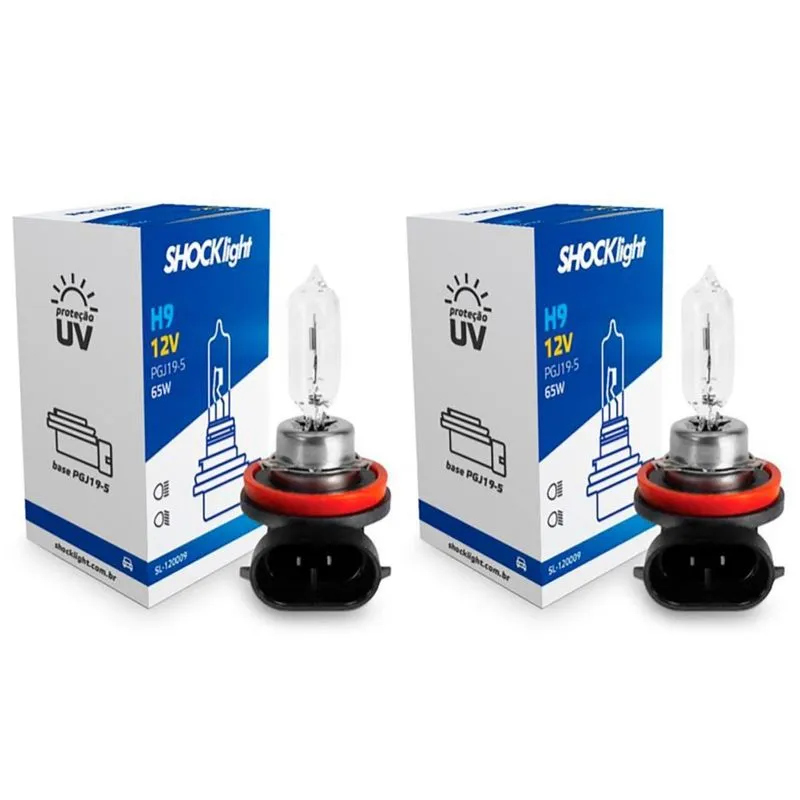 2x Lâmpada Automotiva H9 Halogena Pgj19-5 12v 65w Shocklight