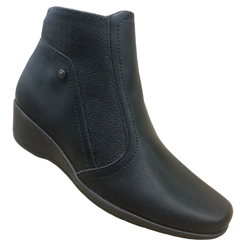 Bota Piccadilly Cano Curto Solado Anabela Ortopédico Esporão Botinha Coturno Anatômico Macia leve Casual Fácil de calçar
