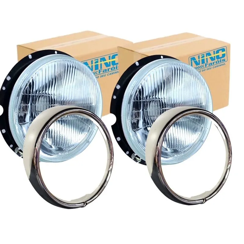 Par farol fusca 78 A 86 lente vidro carcaça metal aro cromad