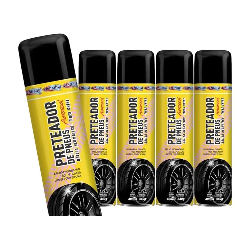 5 preteador de pneus spray aerossol brilho prolongado 400ml