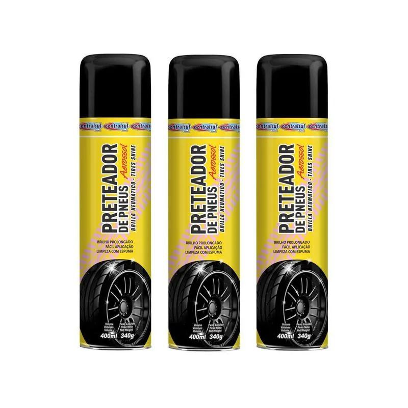 3 Preteador De Pneus Spray Aerossol Brilho Prolongado
