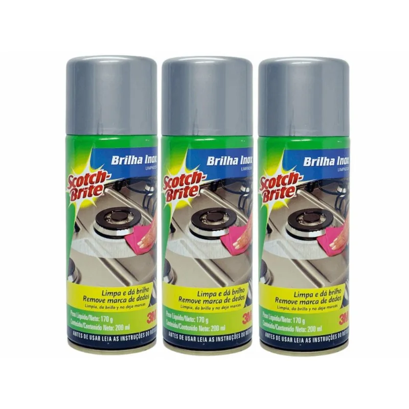 Kit 3 Brilha Inox 3m Scotch Brite Limpa E Da Brilho 200ml