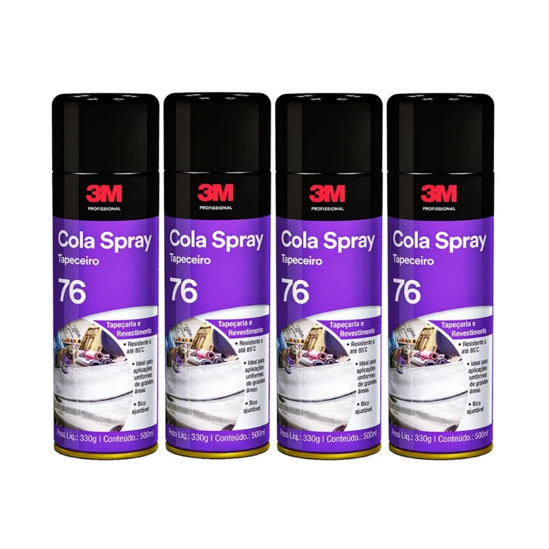 Conjunto 4 Adesivo Spray 76 3 M Cola Sapateiro De Contato, Madeira, Couro, Alumínio e Mais