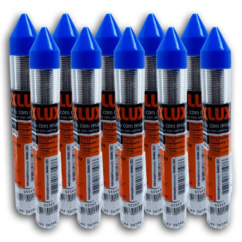 Kit 10 Solda Em Fio Com Resina 63% Estanho 1mm X 4m - foxlux