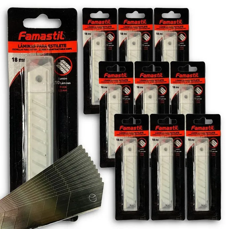 Kit Jogo Lamina Para Estilete 18mm Com 100 Peças Famastil