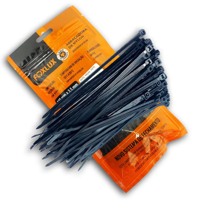 100 Abraçadeiras Nylon Preta Foxlux 14cm x 3,5mm