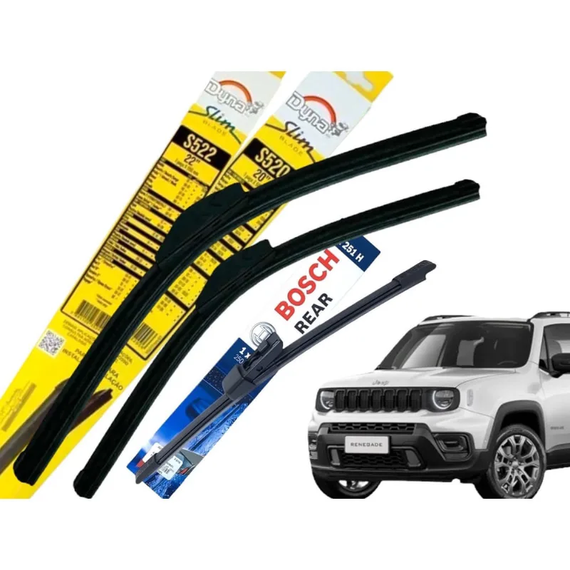 Kit Palheta Limpador Parabrisa Renegade 15/ 21 Diant/Tras dyna/ bosch