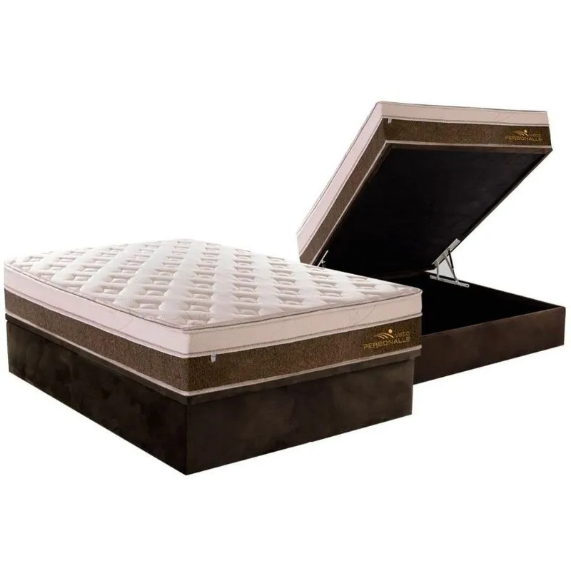 Cama Box Baú Casal: Colchão Molas Ensacadas Plumatex Masterpocket Personalle + Base Brown(138X188)