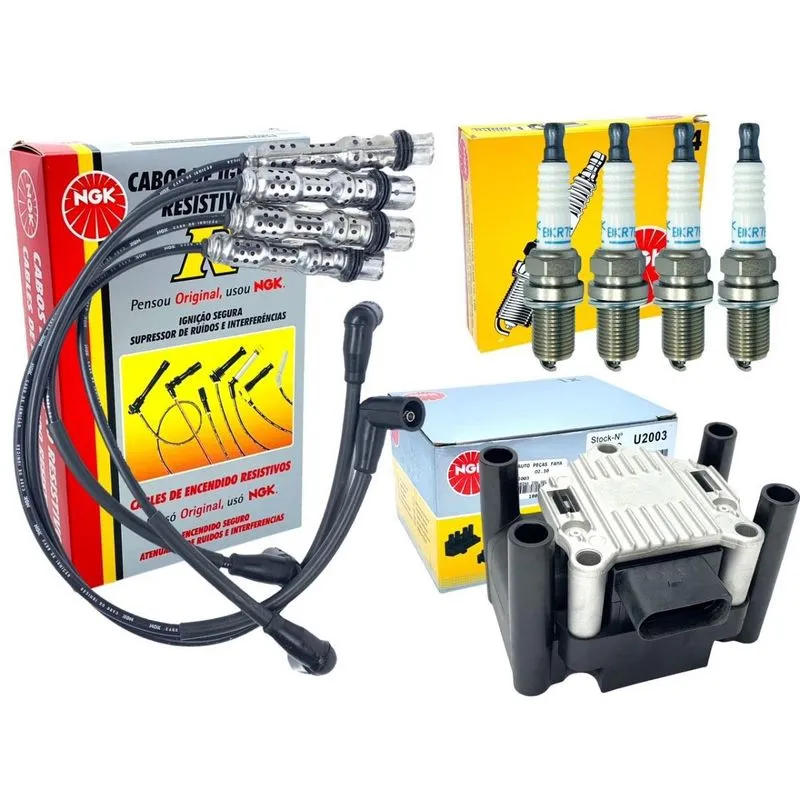 Kit Cabo Vela Bobina Gol G4 1.0 G5 Fox Polo Golf 1.0 1.6 Ngk