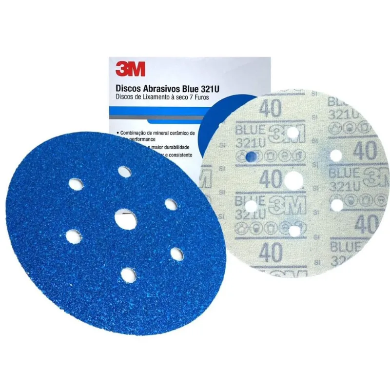 Disco Lixamento a Seco Abrasivo 3M Blue 40 7 Furos - 10 Unid