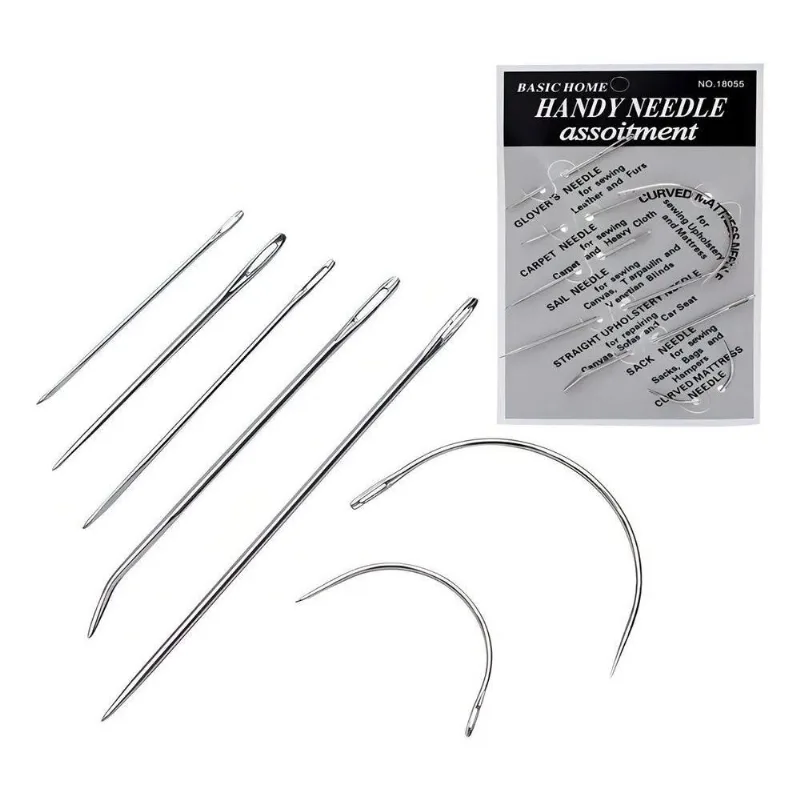 3x Agulha Costura Manual De Couro 7 Modelos 5 Retas E 2 Curv