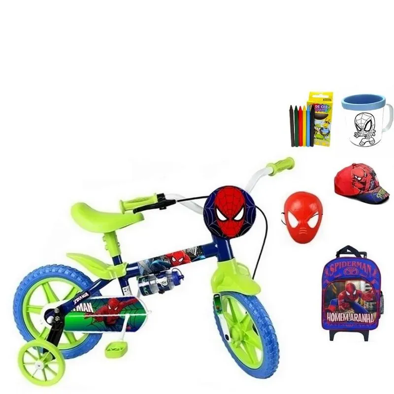 Bicicleta Aro 12 Infantil Homem Aranha Aro 12 Com 5 Itens