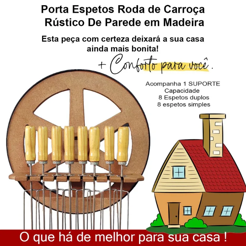 Suporte Porta Espetos Madeira Rústica Roda De Carroça