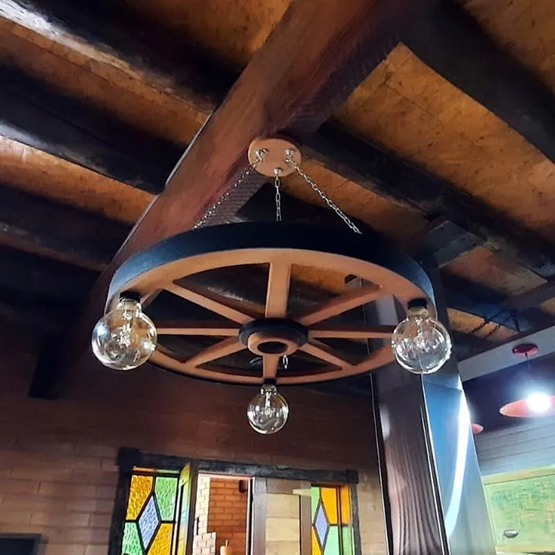Luminária Roda De Carroça 3 Bocal 65 Cm Diâmetro 110/220 V