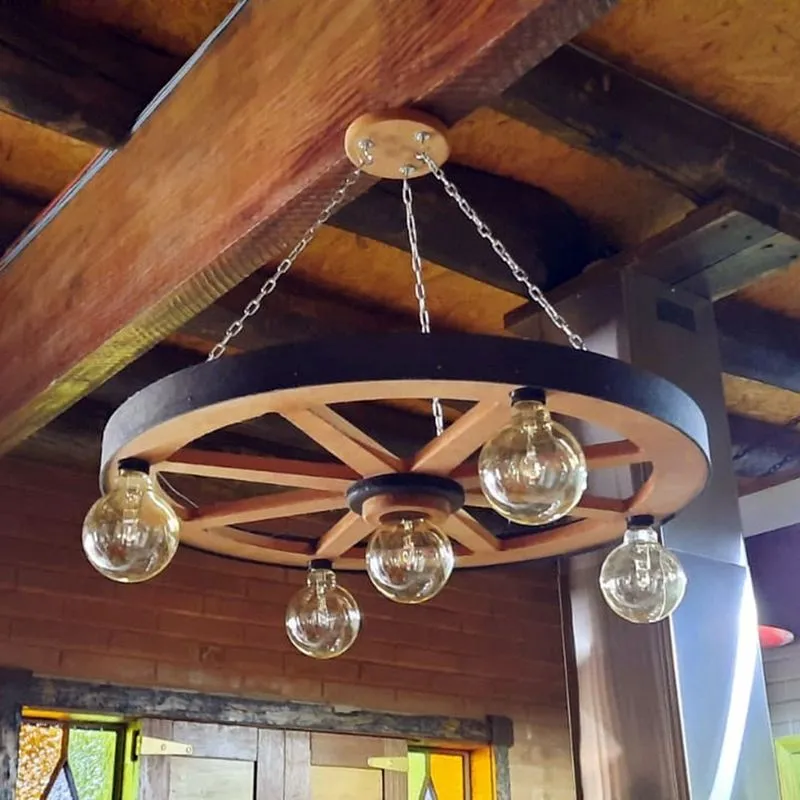 Luminária Roda De Carroça 5 Bocal 65 Cm Diâmetro 110/220 V