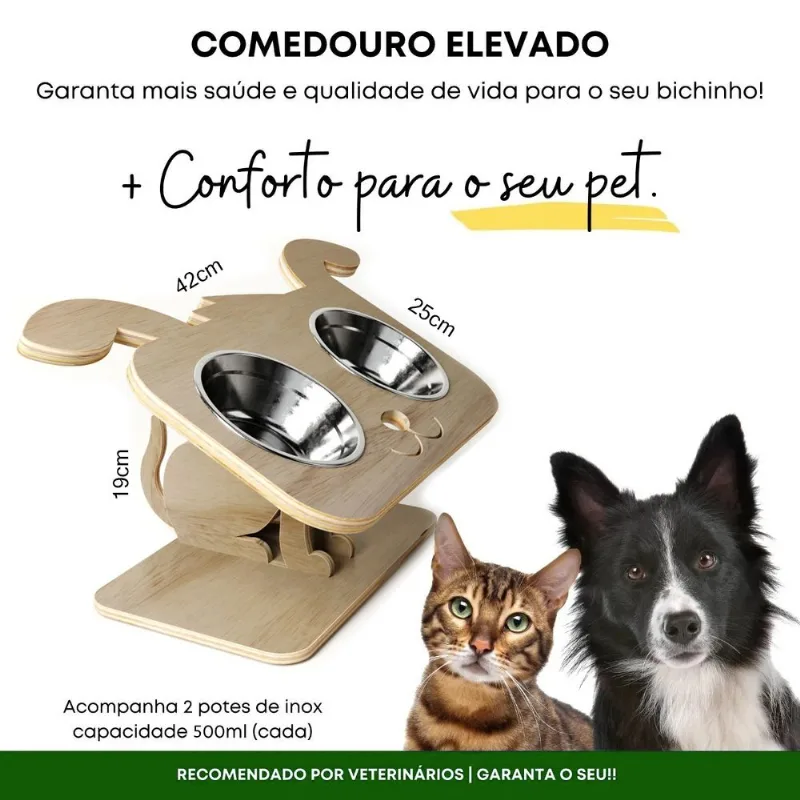 Comedouro E Bebedouro Regulável Para Cachorros 500ml