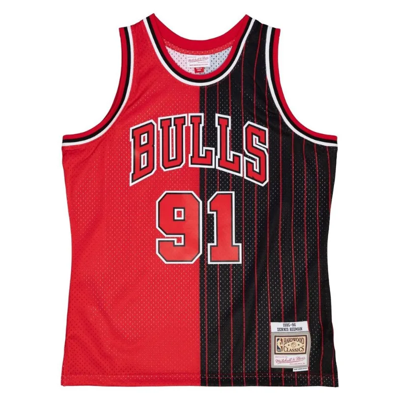 Regata Mitchell & Ness Split Swingman Jersey Chicago Bulls 1995-96 Dennis Rodman Preta - XGG