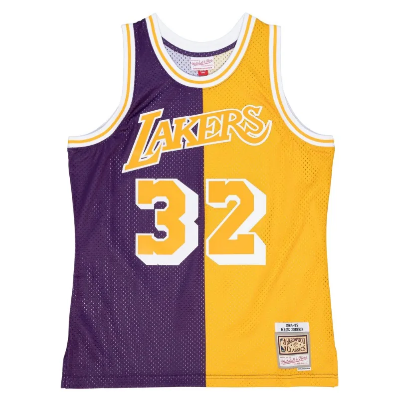 Regata Mitchell & Ness Split Swingman Jersey Los Angeles Lakers 1984-85 Magic Johnson Roxa - GG
