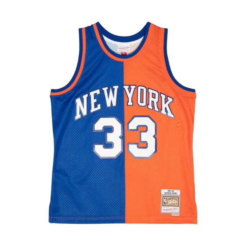 Regata Mitchell & Ness Split Swingman Jersey New York Knicks 1991-92 Patrick Ewing Azul - M